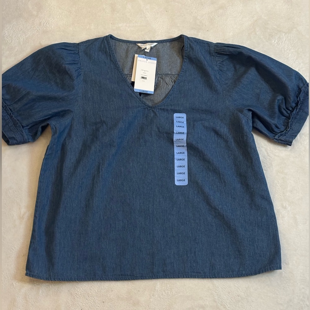 Draper James Denim Preppy Coastal Chambray Cotton Shirt Top Women’s Sz Large NWT